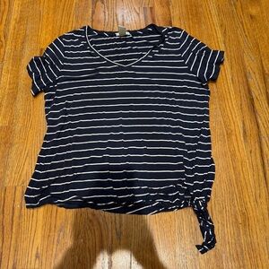 Matty M Navy and White Striped Short Sleeve Top